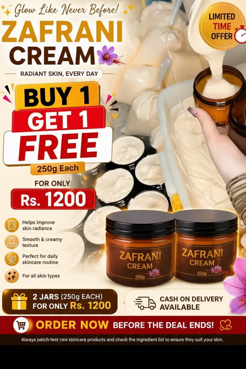 Zafrani Cream – Naturally Bright & Glowing Skin (250 gm) | BUY 1 GET 1 FREE OFFER |