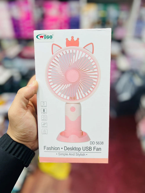 WEGO DD-5638 Portable Rechargeable Desk Fan | 4-Speed USB Cooling Fan | 90° Adjustable Silent Mini Fan