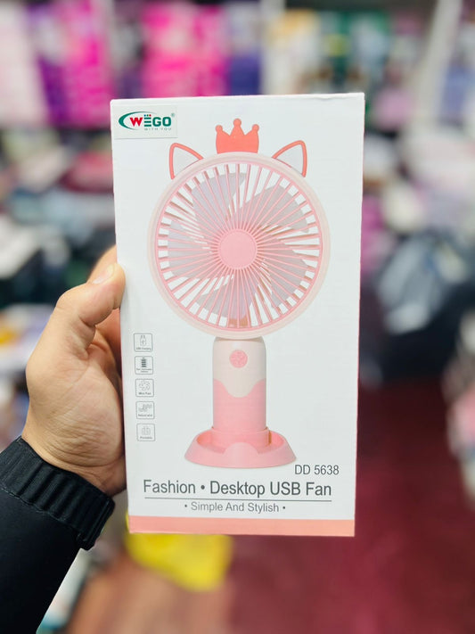 WEGO DD-5638 Portable Rechargeable Desk Fan | 4-Speed USB Cooling Fan | 90° Adjustable Silent Mini Fan