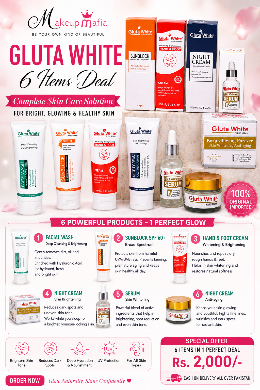 Gluta White 6 Items Complete Skin Care Deal