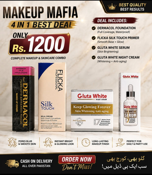 Makeup Mafia 4 in 1 Beauty Deal – Foundation + Primer + Serum + Night Cream (Rs.1200)