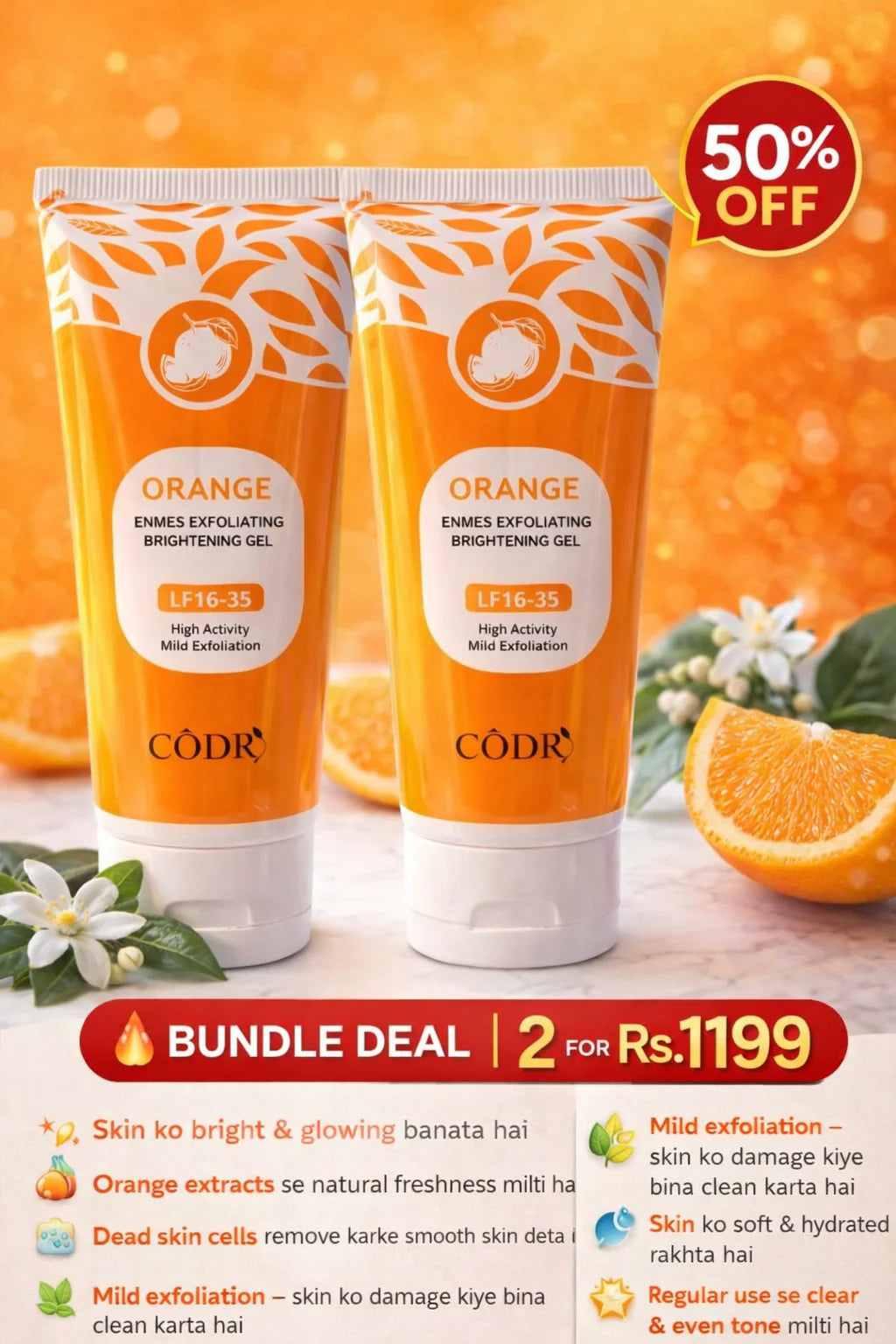 CODRA Orange Exfoliating Gel – Buy 1 Get 1 FREE | Deep Cleansing & Brightening