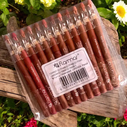 Pack of 12 Flormar lip pencils with shopener